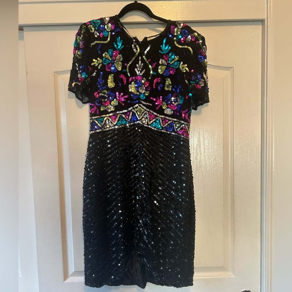 Sweelo vintage 80s multicolored sequin cocktail dress